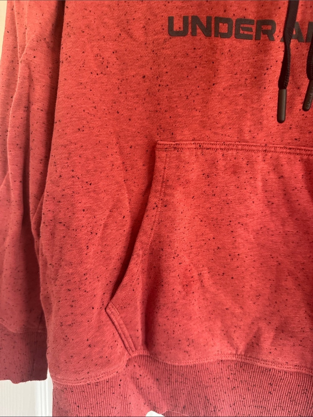 Under Armour Men’s Red Pullover Style Hoodie with Black Logo - Picture 3 of 10